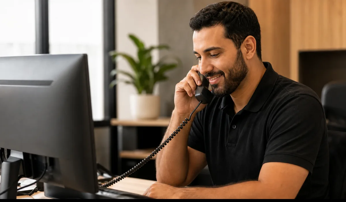 Profissional dando continuidade ao atendimento por telefone